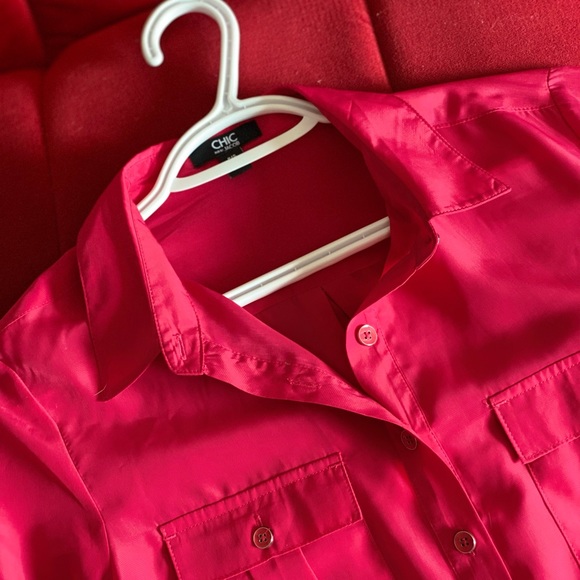 Hot pink light weight button down blouse - Picture 6 of 6